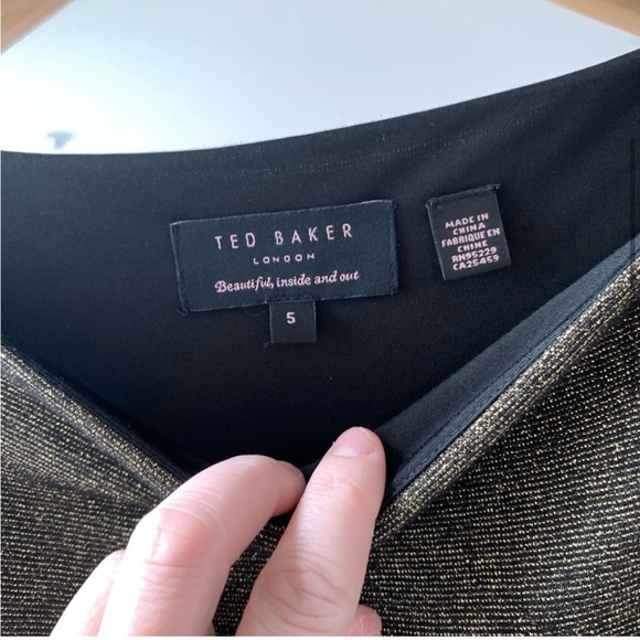 Ted Baker Gold sparkly dress size Ted 5 US 12 - Picture 6 of 11